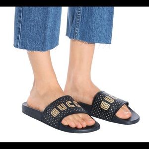 Gucci leather Sega pursuit slides